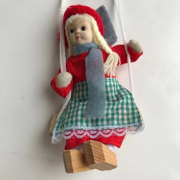 Scandinavian Doll Girl On Swing Wooden Shoes Clogs - Picture 2 of 10